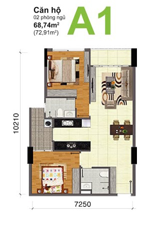 Thiết kế nội thất chung cư Bộ Công An 68.7m2 &#8211; chị Đầm