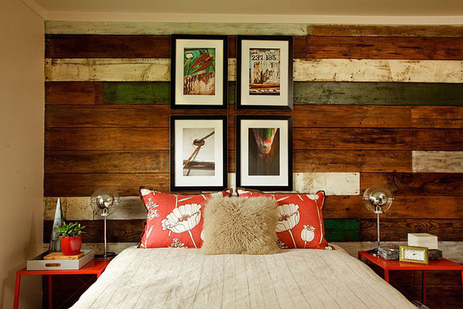 Cách sử dụng gỗ tái chế cho những bức tường phòng ngủ thêm quyến rũ