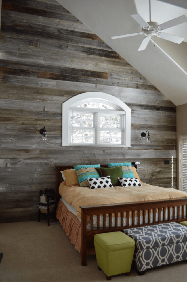 Cách sử dụng gỗ tái chế cho những bức tường phòng ngủ thêm quyến rũ