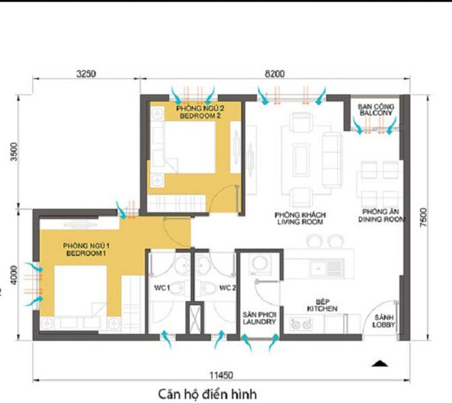 Tư vấn bố trí nội thất căn hộ 70m² với 2 phòng ngủ gọn thoáng và hợp phong thủy cho vợ chồng 8x