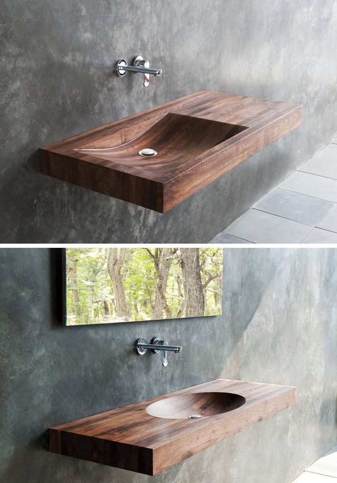Chẳng cần nhiều, một chiếc bồn rửa tay bằng gỗ cũng đủ mang nét tự nhiên ngập tràn phòng tắm