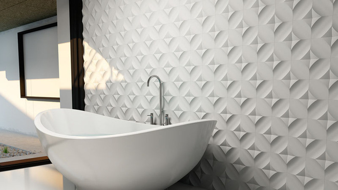 Phòng tắm trở nên "sang chảnh" bất ngờ với bức tường sử dụng gạch ốp 3D